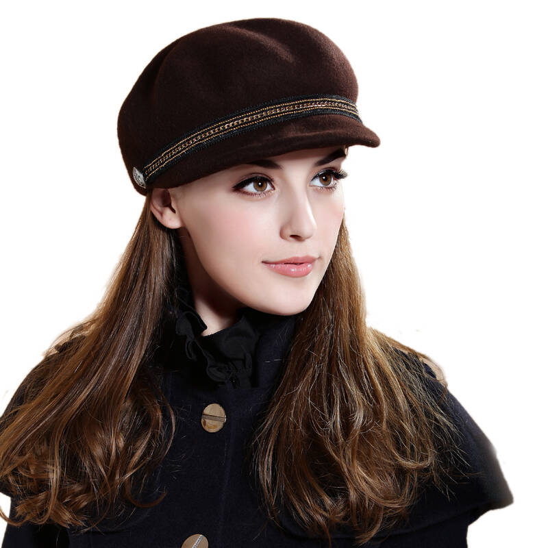 佰妃丽 韩版时尚羊毛女士八角帽海军帽贝雷帽tq003 卡其色 均码