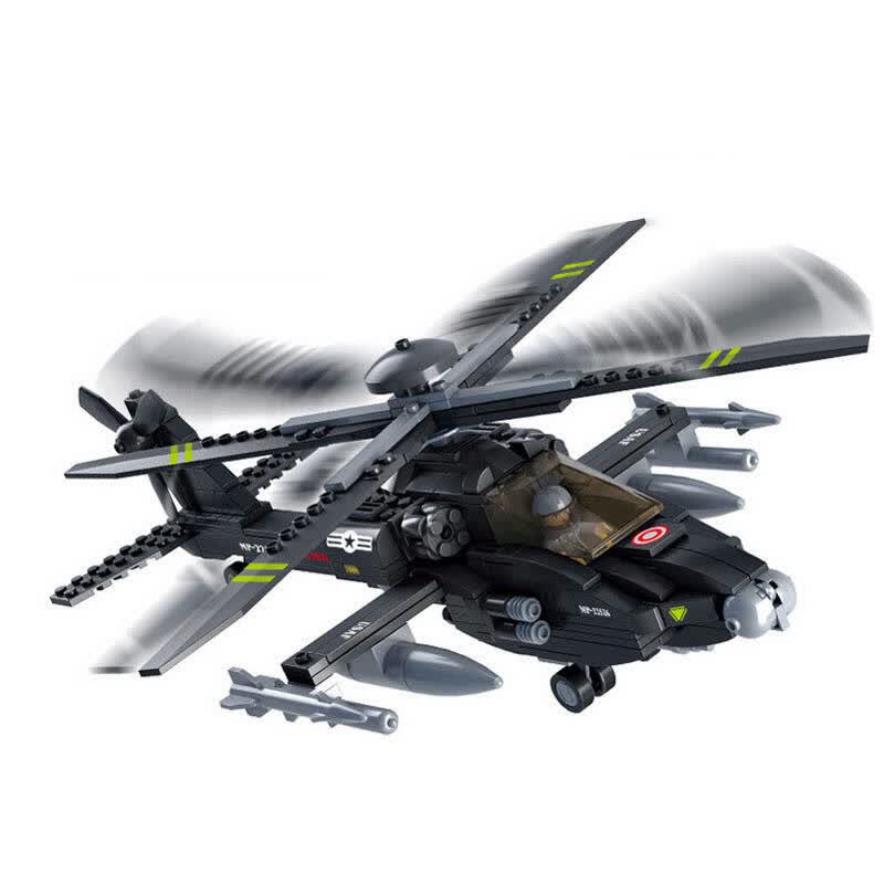 武装直升机 空军部队军事运输机飞机模型拼装 拼插模型 益智积木