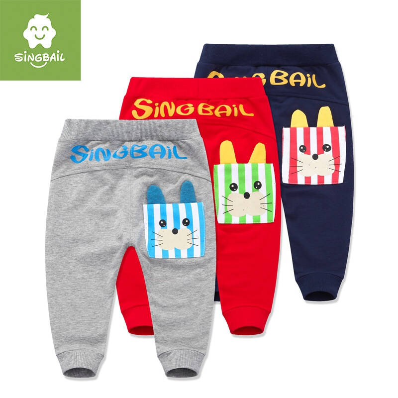 宝宝针织长裤子男童女童儿童休闲裤运动裤潮宝宝休闲卡通裤子 红色 85