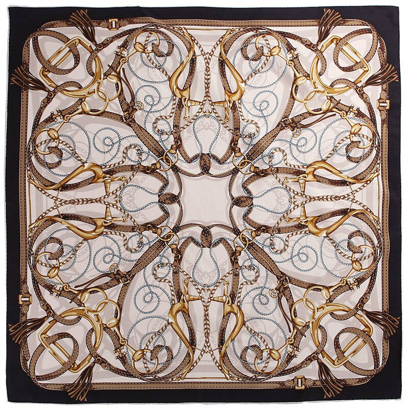 gucci 古驰 女士棕色真丝金色锁扣图案丝巾 323108 3g001 9560