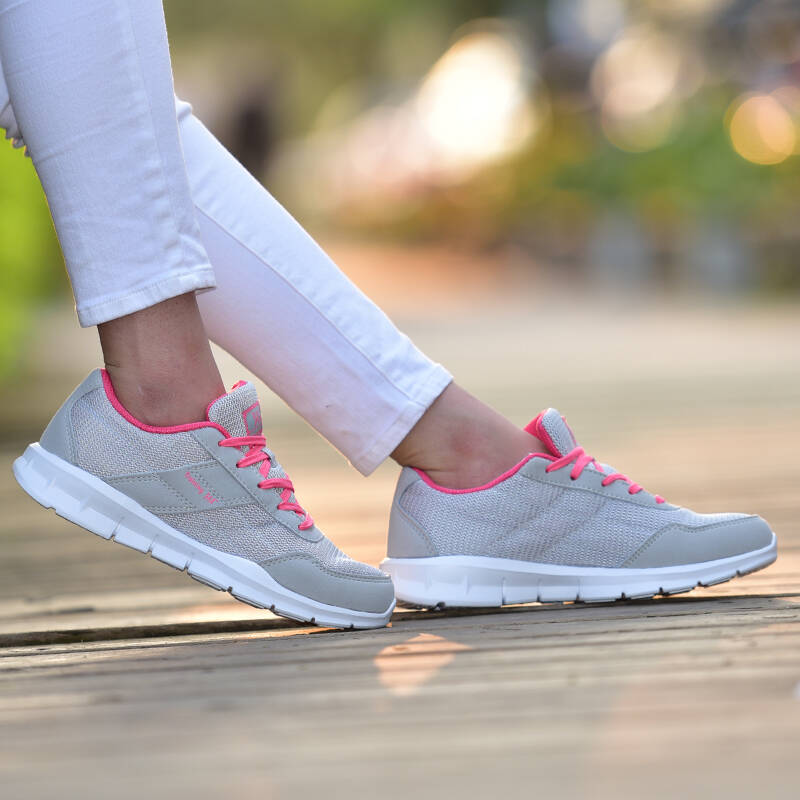 女鞋秋季跑步鞋女休闲鞋减震网面透气运动鞋女 浅灰/粉 40 - 京东