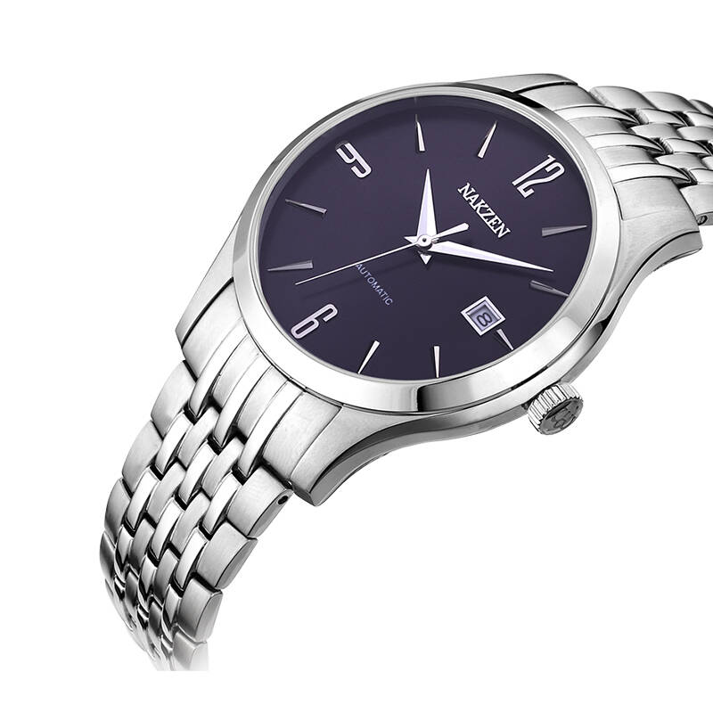 名古城(nakzen)手表男士机械表全自动钢带商务精钢防水7001g 蓝面