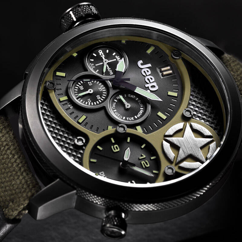 吉普jeep手表个性男士手表 大表盘多功能时尚休闲户外运动男表 三眼
