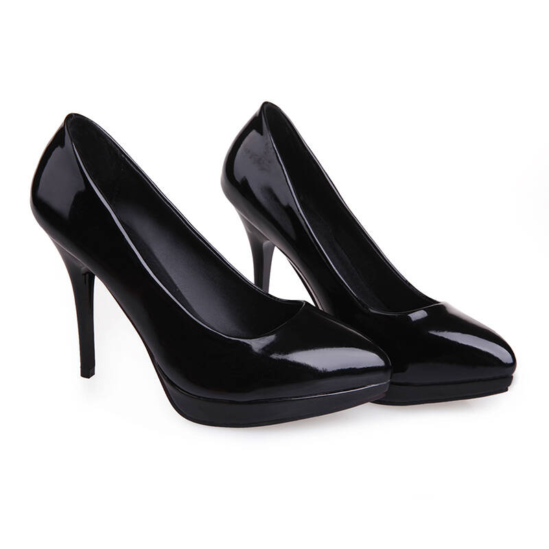 糖果色高跟鞋细跟单鞋女漆皮公主女鞋简约时装浅口ol工作鞋单鞋 黑色