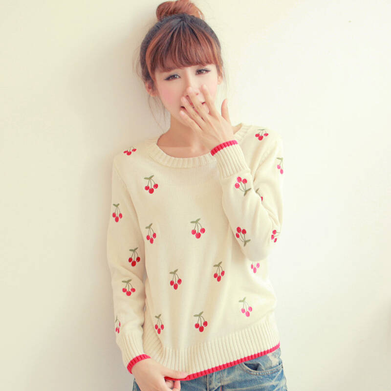 莎玛琳娜2014新款纯棉不起球 刺绣毛衣38204 白色 均码