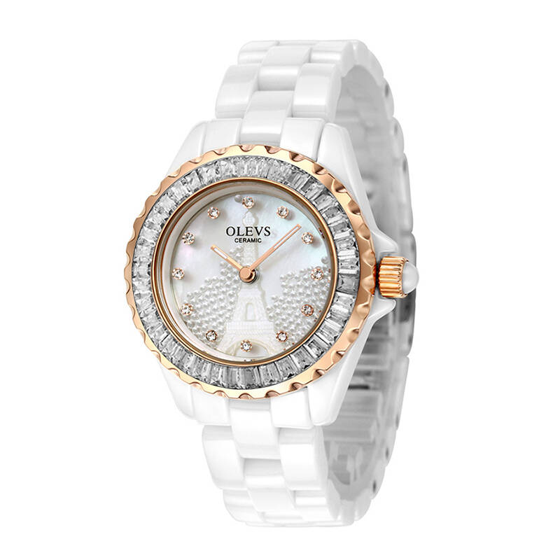 欧利时(olevs )原创时尚巴黎铁塔陶瓷表石英表女表新款 l149玖瑰金壳