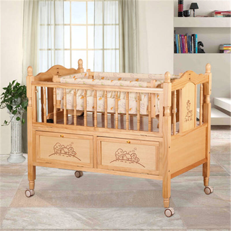 进口木材品牌实木婴儿床宝宝床童床 实木婴儿童松木欧式床 带门柜可