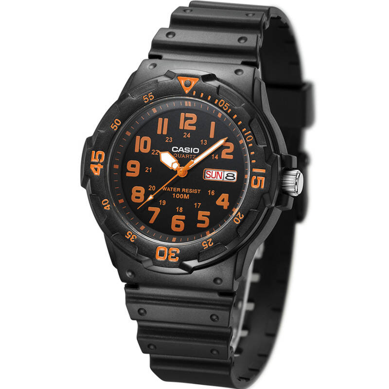 卡西欧(casio)手表 运动防水儿童学生表 黑盘橙字黑色橡胶带mrw-200h