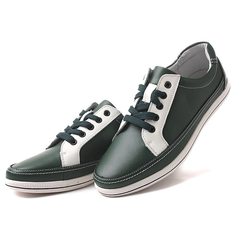 罗兰船长 板鞋牛皮休闲鞋男鞋子英伦时尚 绿色 42