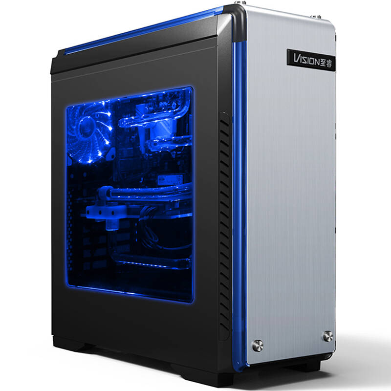 至睿 创客tx10 黑 游戏电脑机箱(铝面板/独立电源仓/大侧透/led灯光