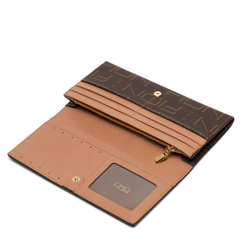 fion/菲安妮 经典女士印花长款手拿两折钱包女 驼色/啡logo