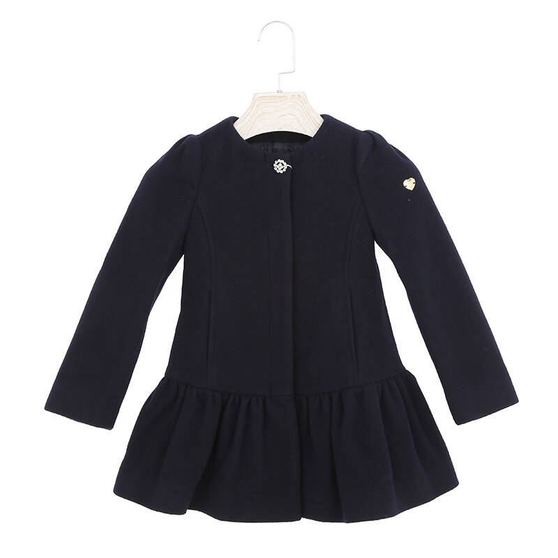 armani/阿玛尼 女童羊毛大衣长袖外套秋冬童装bel01dl05 深蓝色 10a