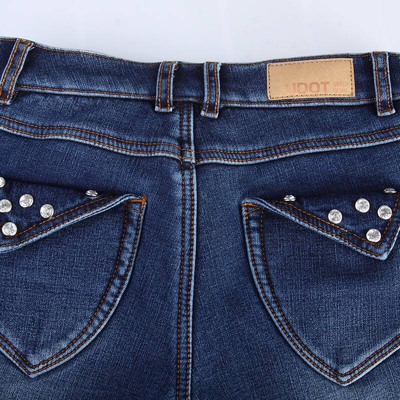 四面弹翻袋烫片紧身小脚裤uu9018 中蓝加绒 27