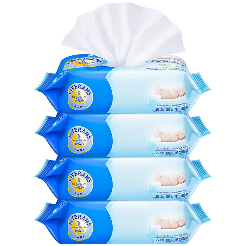 【京东超市】五羊(fiverams)婴儿手口湿巾 宝宝湿纸巾25片×4包
