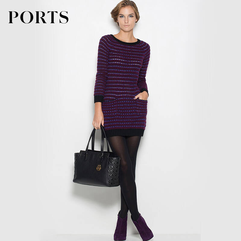 ports/宝姿女装 秋装新款条纹针织连衣裙 lc9k265sxkf026 紫色 xs