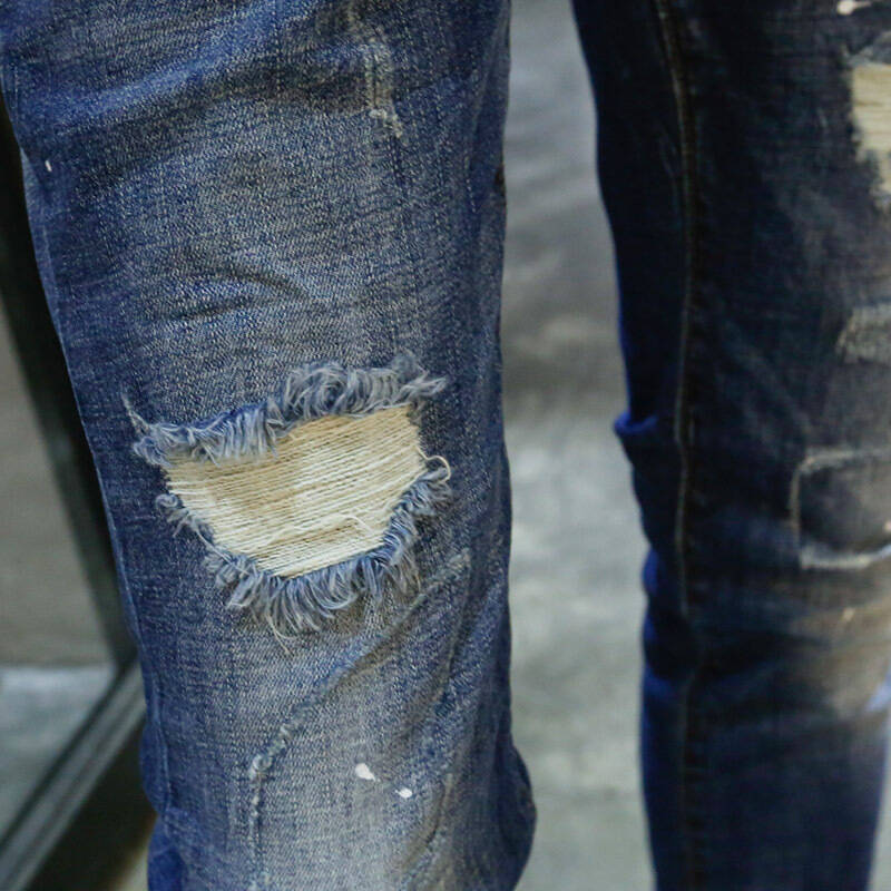 古莱登春夏款韩版青少年牛仔裤男装破洞弹力修身直筒男士小脚裤长裤子