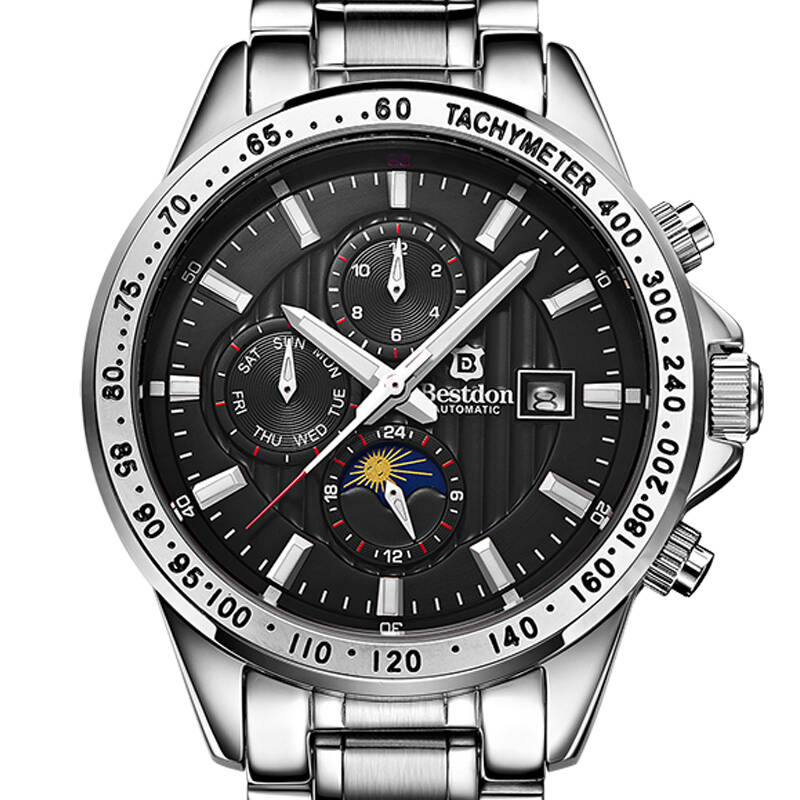 邦顿(bestdon)手表男士大表盘全自动六针机械表镂空精钢军表礼物夜光