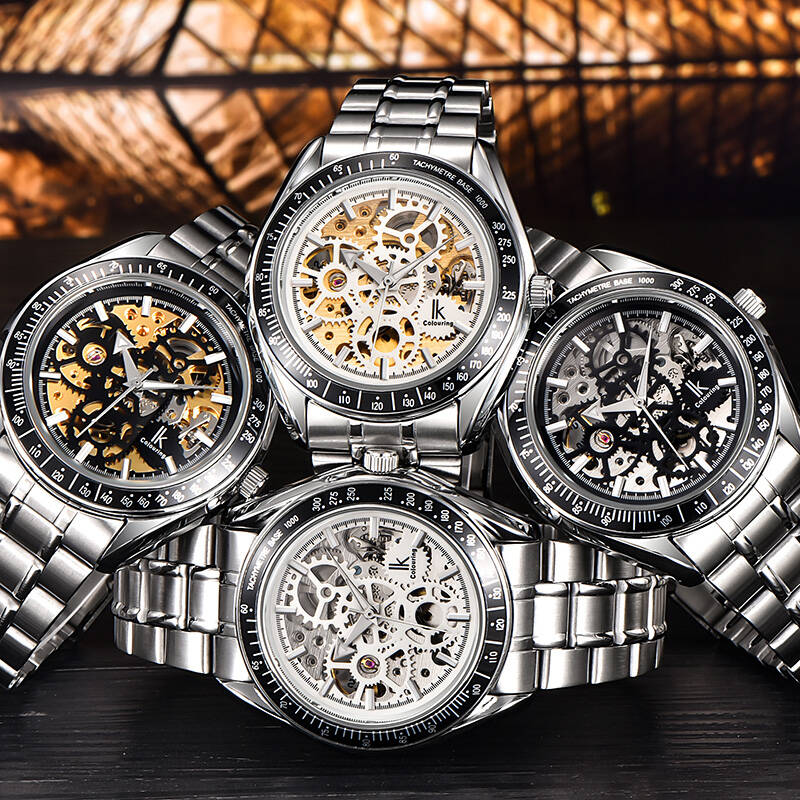 阿帕琦(ikcolouring)手表男士全自动机械表夜光男表时尚商务镂空男