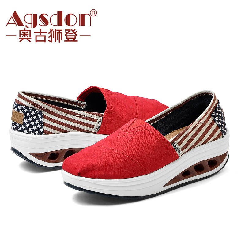 奥古狮登帆布摇摇鞋女韩版套脚增高休闲女鞋单鞋 2172红色 36