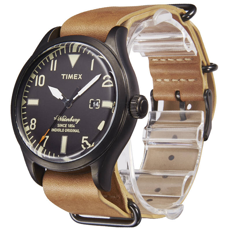 天美时(timex)手表 originals系列石英褐色针扣皮带男表黑色表盘tw2p6