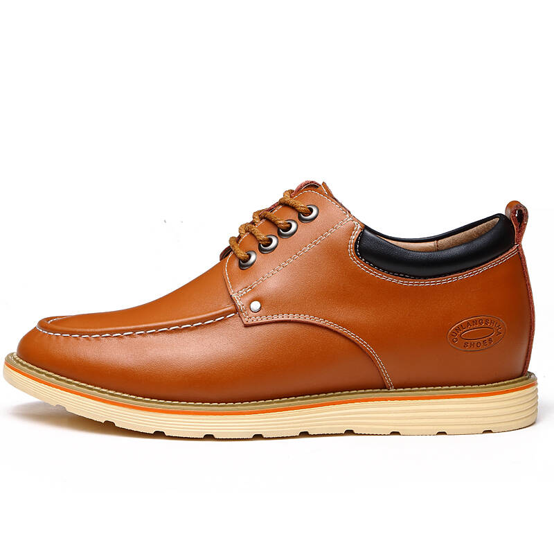 桐也型格增高鞋男士头层牛皮内增高男鞋商务休闲皮鞋6cm 黄色 39