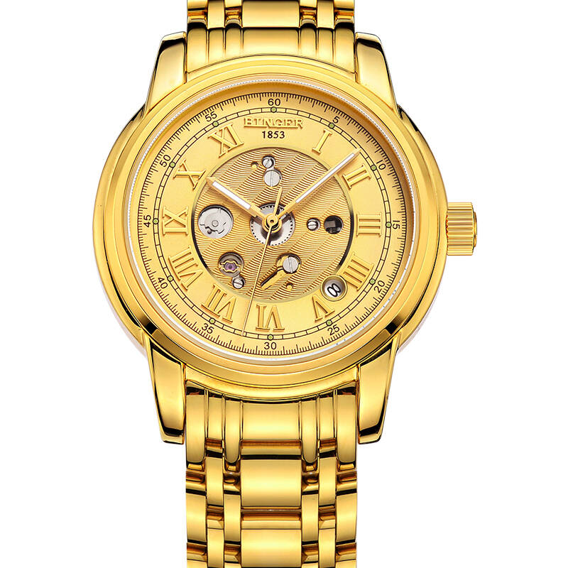 宾格binger手表全自动机械表古典手表男精钢腕表个性镂空男表夜光防水