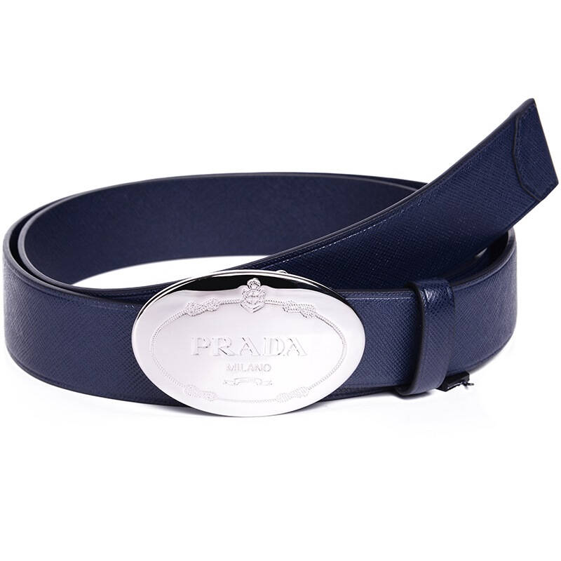 prada 普拉达 男士波罗的海蓝牛皮休闲板扣带头腰带皮带 2cm046 pn9