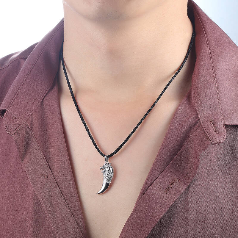 永相随 s925银项链男 时尚个性霸气狼牙男士吊坠 送男友礼物银饰品