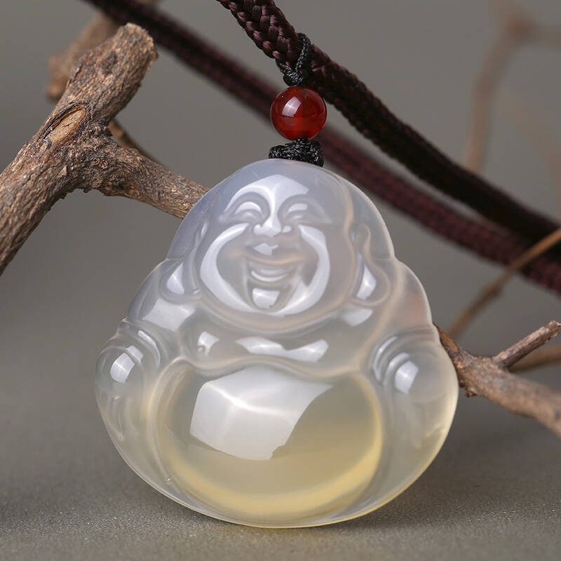 爱琳珠宝 笑佛玉髓吊坠赠玛瑙手工编绳 佛公男女款项链 佛佑平安