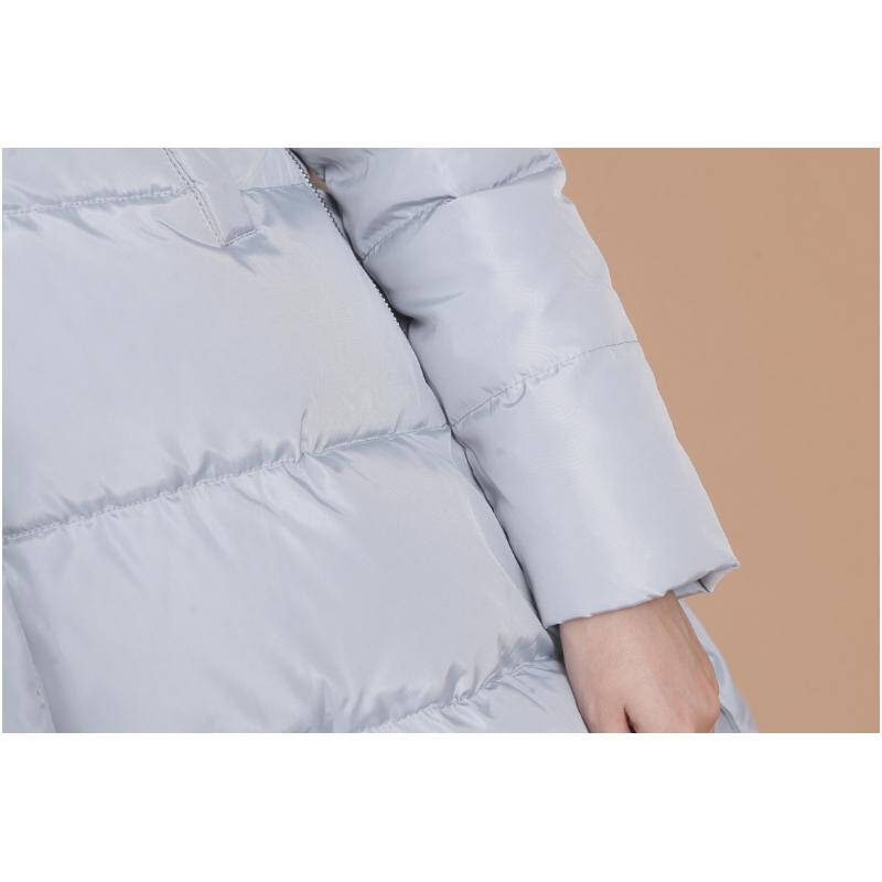 新 又见小夕 2015冬季新款女装韩版拼接针织帽外套中长款羽绒服510066