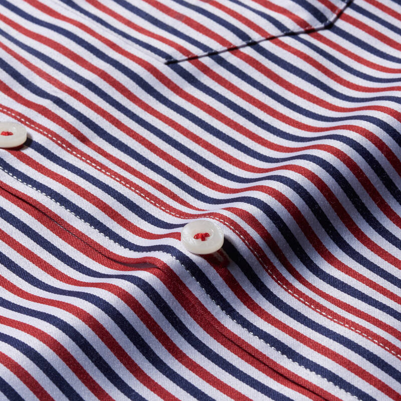 优鲨长袖衬衫 男士彩色条纹长袖衬衫 男商务休闲衬衣 ctw-001红蓝白