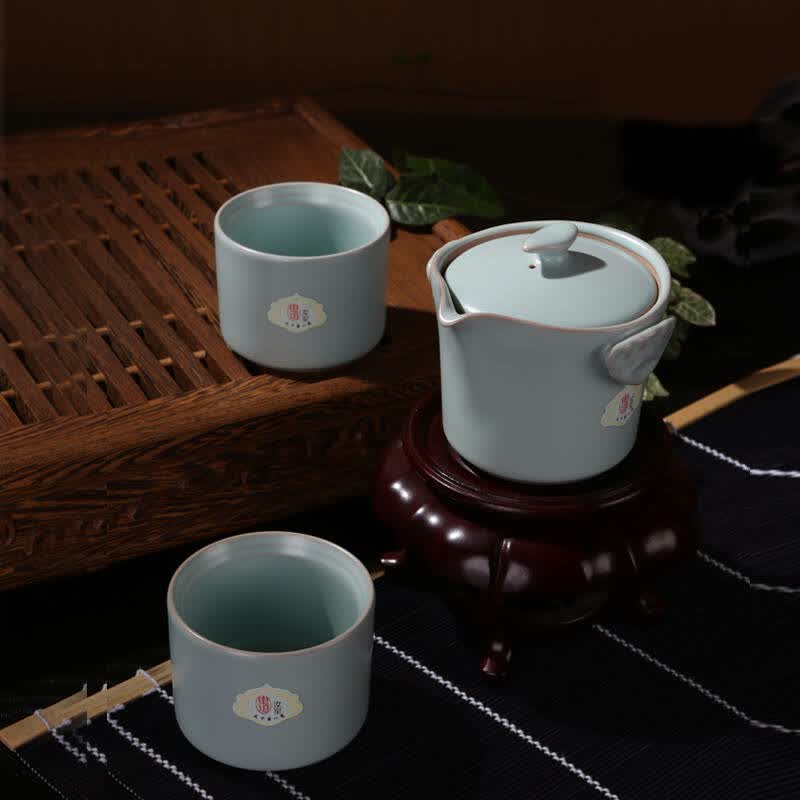 恒福东道汝窑功夫茶具 整套茶具景德镇开片陶瓷茶杯组杯子整套套装