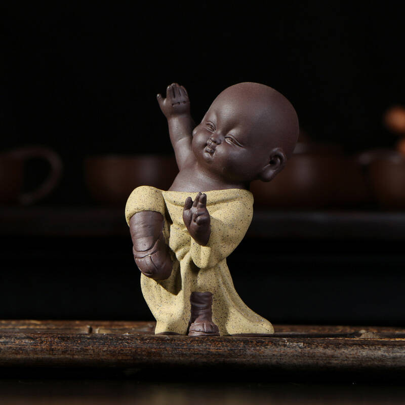 茶宠摆件茶玩功夫小子和尚沙弥 创意人物茶具茶道工艺品摆件 稳如泰山
