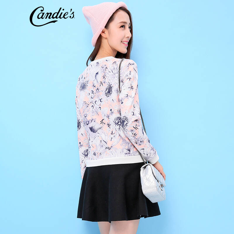 拉夏贝尔 candies 新款印花混色简洁廓形长袖套头卫衣 印花混色 m