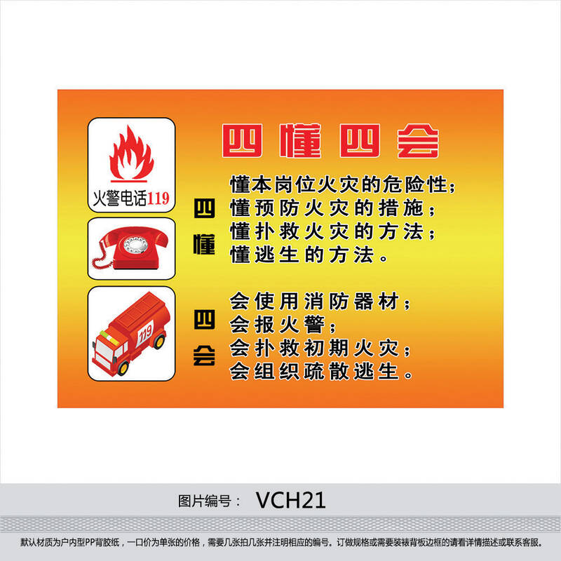 消防安全知识挂图海报宣传画展板 消防安全四懂四会墙贴画vch21 户外