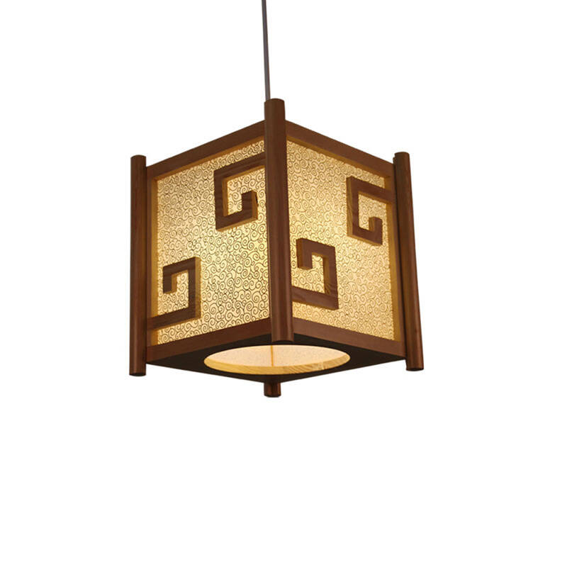 比月照明 书香实木灯具现代中式羊皮灯卧室餐厅书房复古羊皮吊灯2565