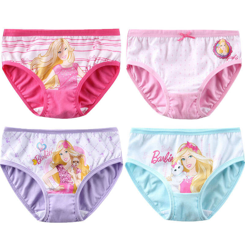芭比(barbie)儿童内裤女童平角三角内裤宝宝纯棉4条装