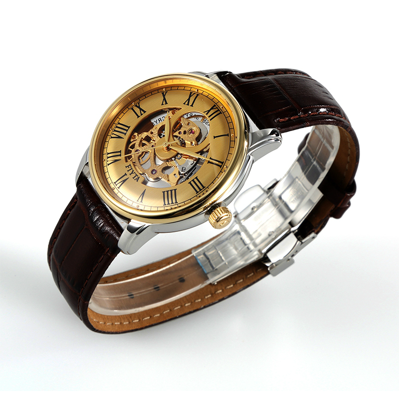 飞亚达(fiyta)手表男士进口自动机械机芯手表 金淳系列 金色盘面ga