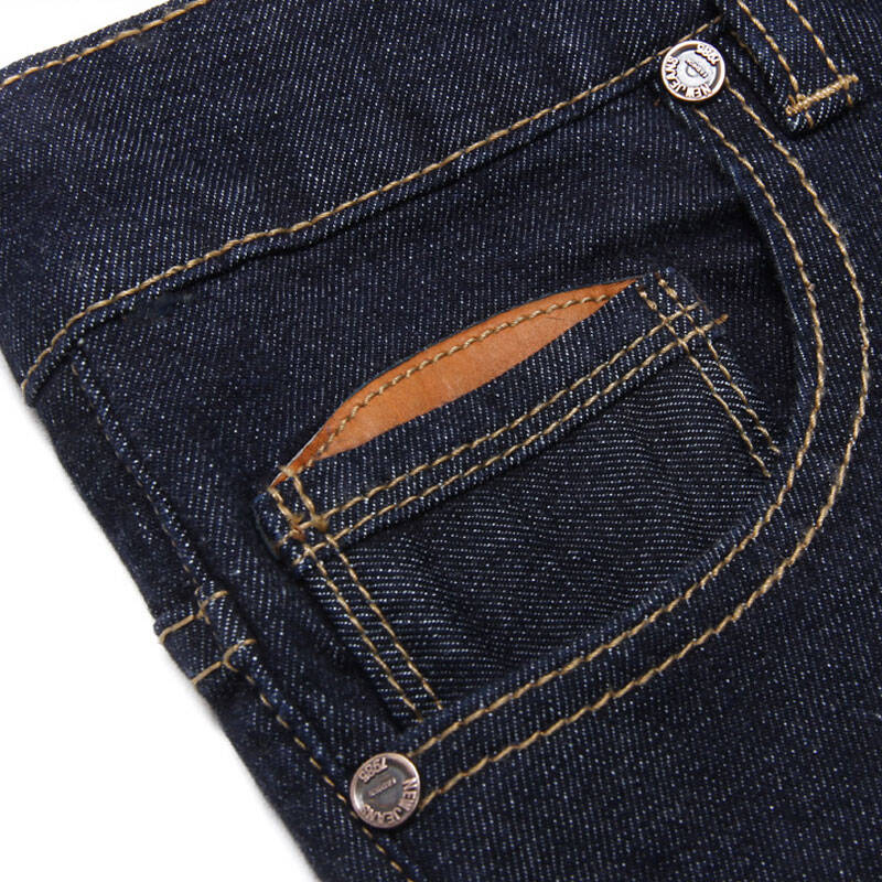 md黑色牛仔裤冬季加绒保暖修身小脚弹力男士休闲牛仔裤 黑蓝色 34