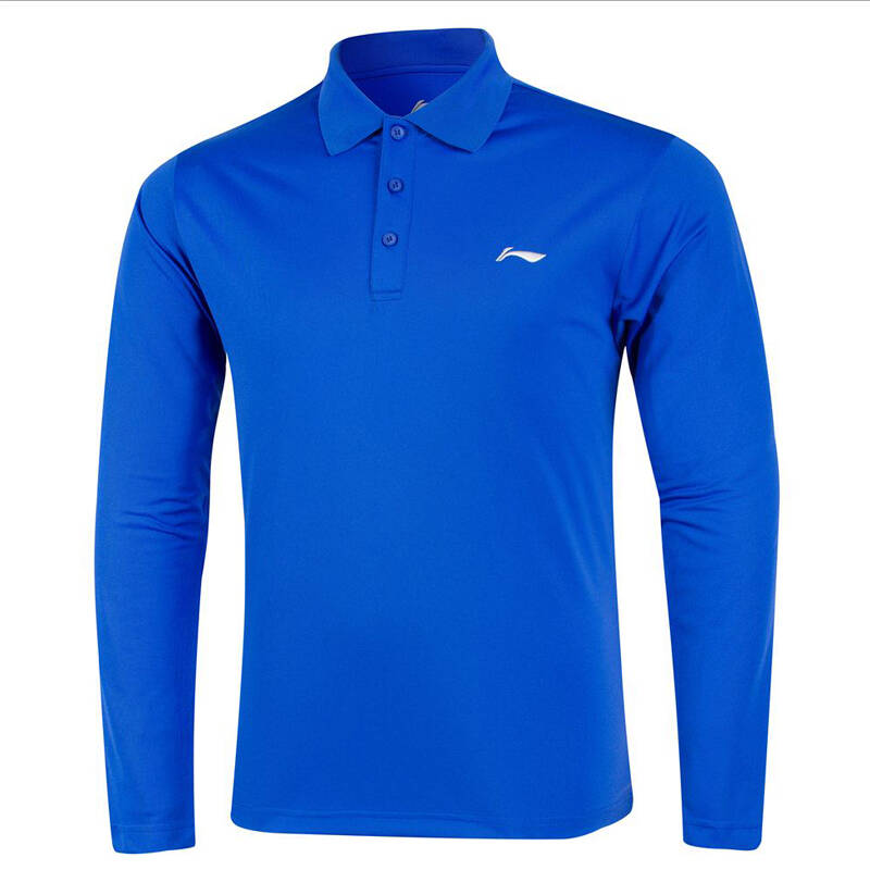 李宁男款长袖t恤团购运动男速干长袖翻领商务polo衫aplj555 -6 团购蓝