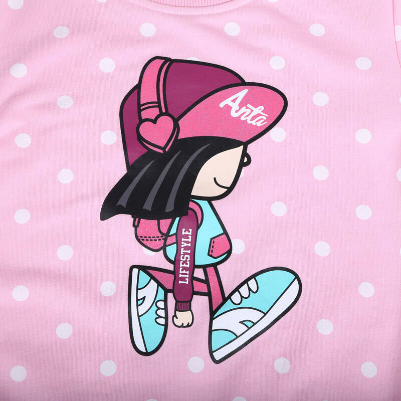 安踏童装女童儿童中大童针织套头卫衣长袖波点上衣卡通图案 36618706