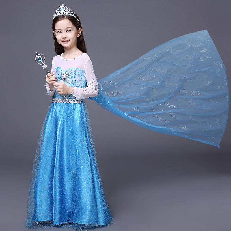 连衣裙子公主裙六一节服装儿童节日礼 春秋裙子 披风 皇冠魔法棒 辫子