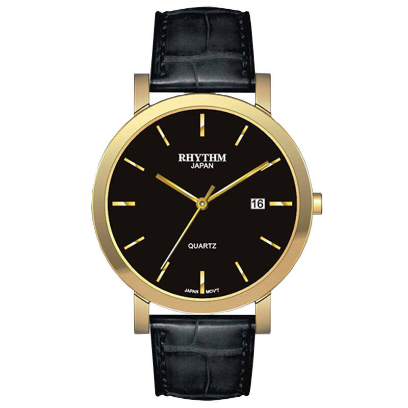 丽声(rhythm) 手表石英机芯时尚休闲系列男表皮带防水大三针单日历