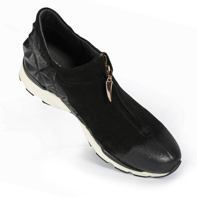 有衣有靠男鞋 秋季新款商务休闲皮时尚运动男士头层牛皮拉链套鞋 黑色