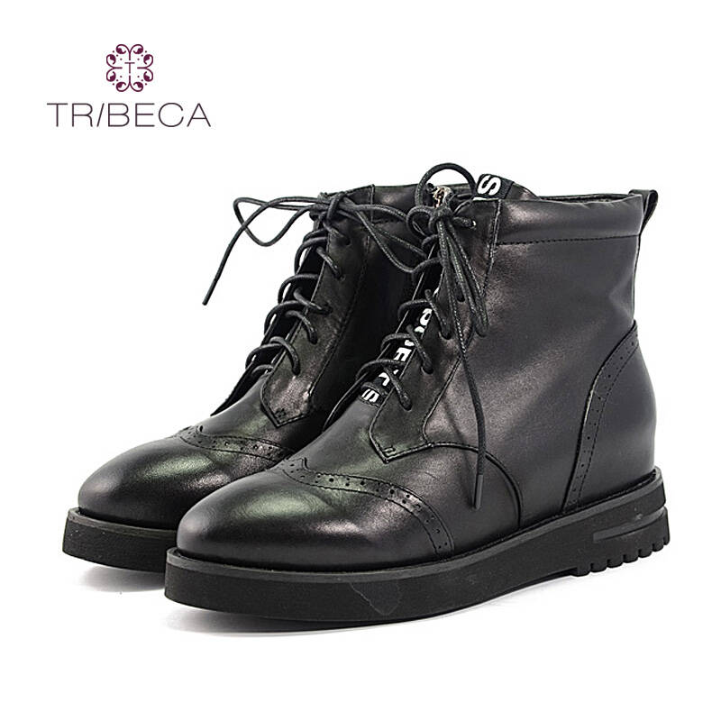 tribeca/翠贝卡5y12836k 牛皮马丁靴女短靴短筒机车靴单女式靴子 蓝色