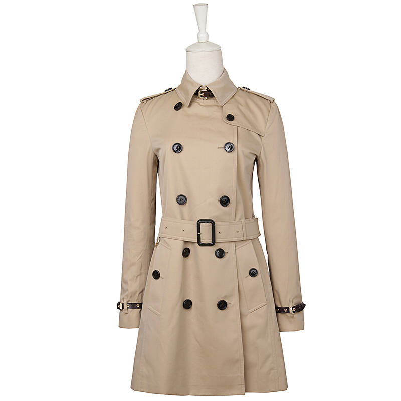 burberry 巴宝莉 london系列女款米黄色棉质修身双排扣风衣14码