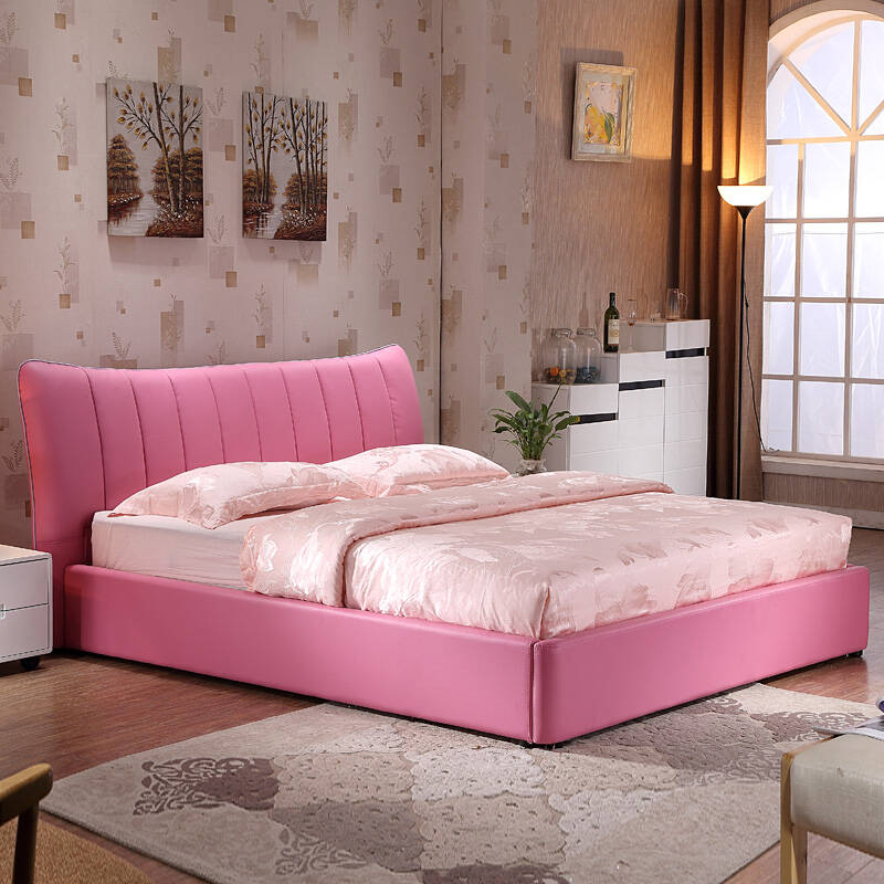 可里米奥 真皮床 环保皮床皮艺床 粉色浪漫公主床 小户型 可加气动箱