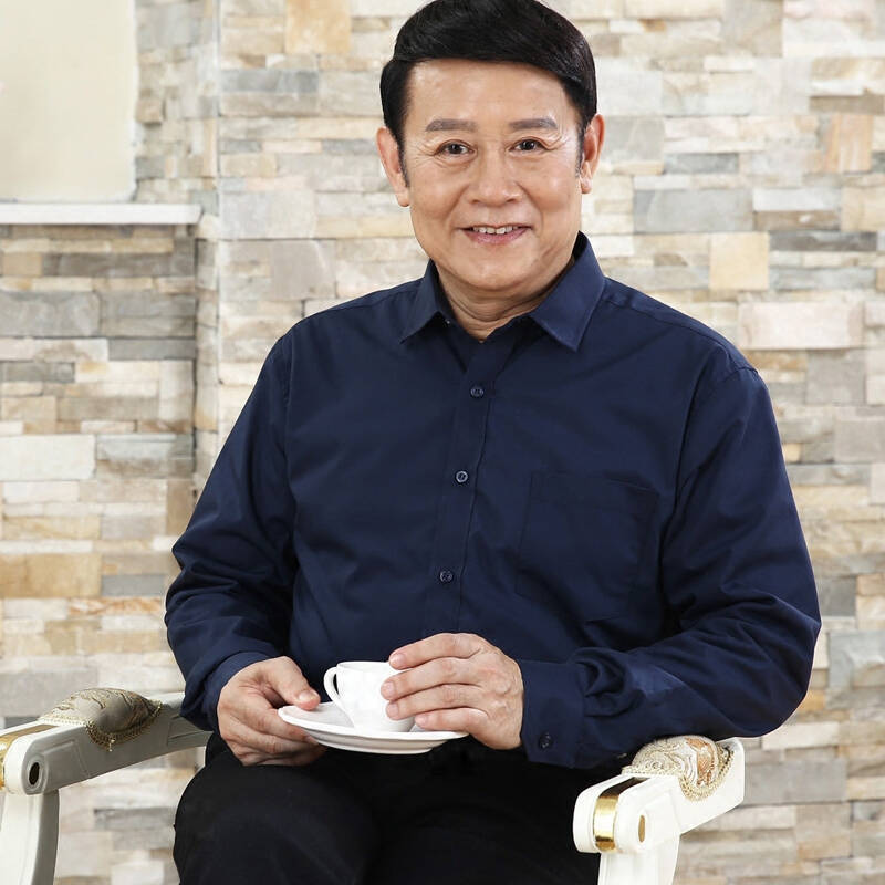 爸爸装中老年人长袖加绒加厚保暖衬衫中年男父亲纯色休闲老人衬衣