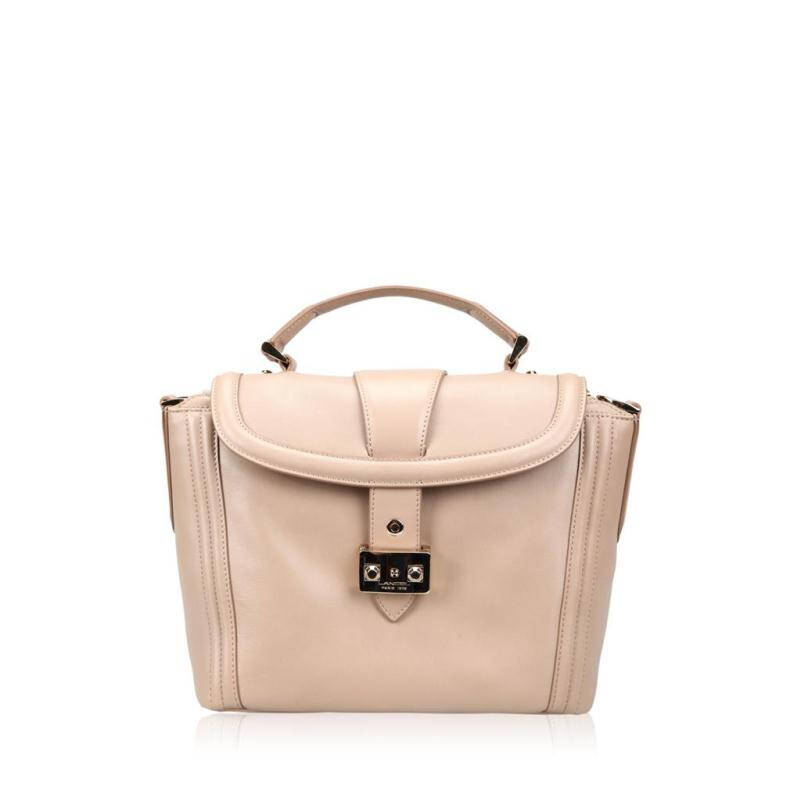lancel兰姿卡其色牛皮材质纯色女士手提单肩两用包