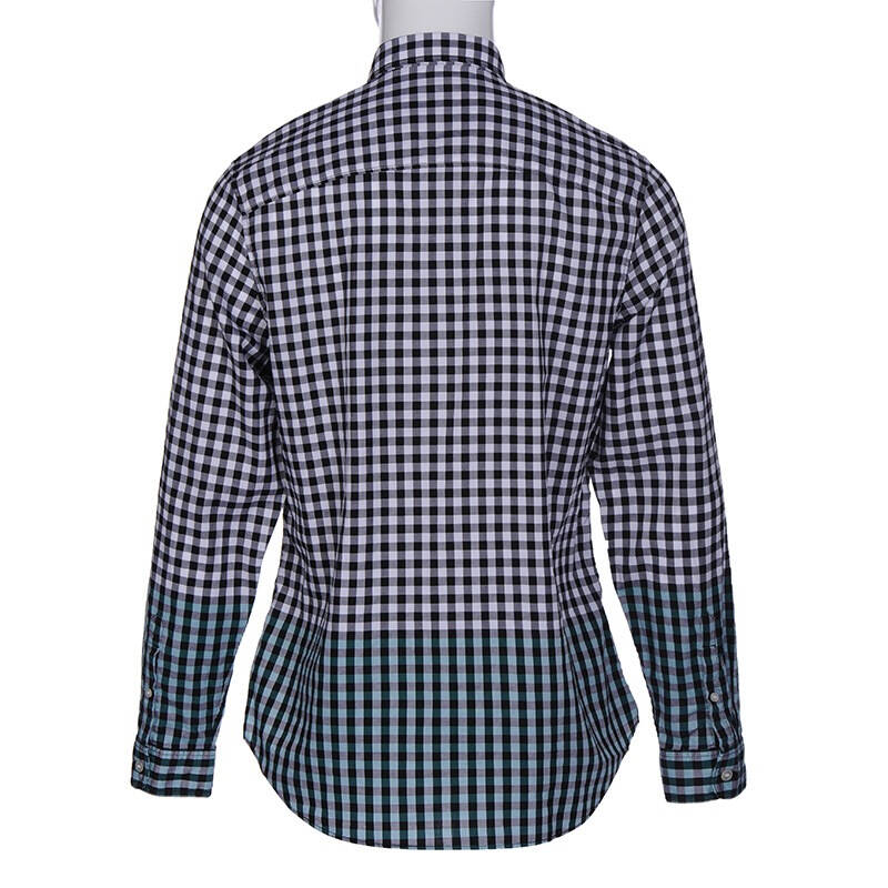 burberry 巴宝莉 男款黑白格纹棉质长袖衬衫 39633431 xl码